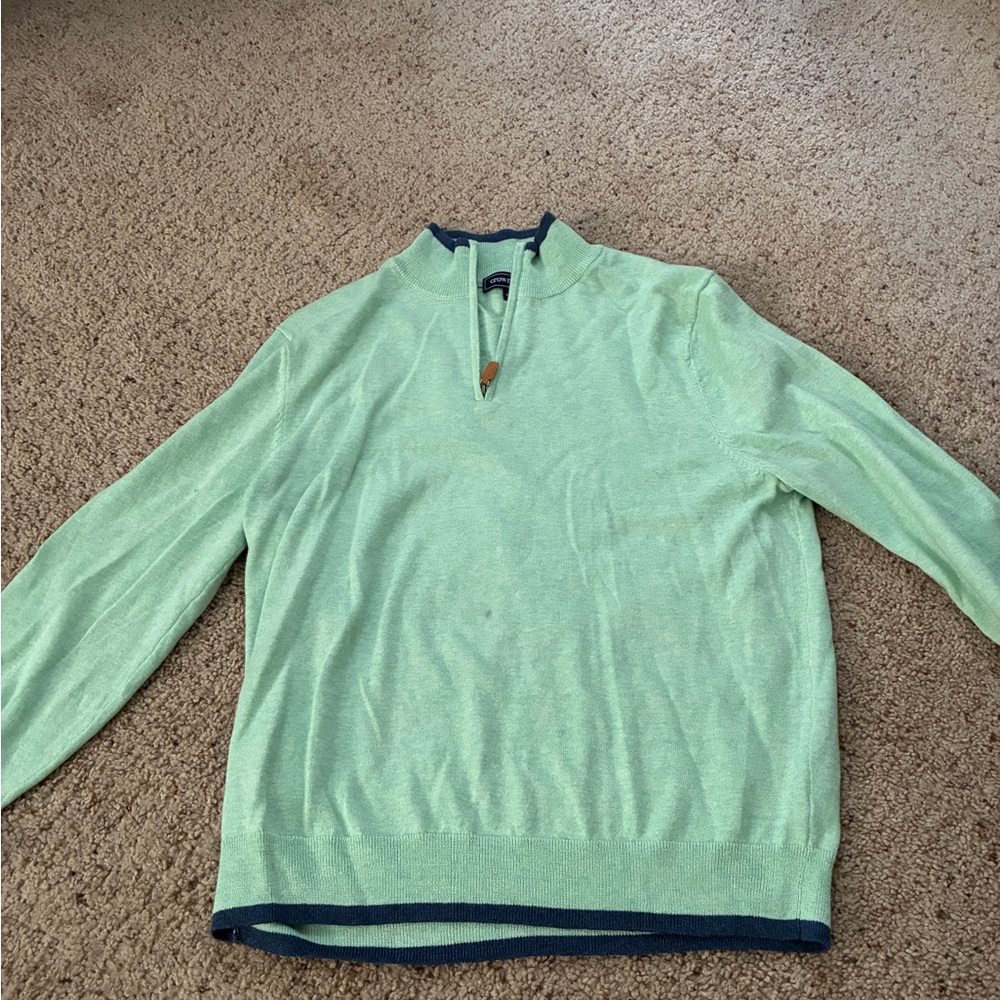 Crown & Ivy Mint Green Zip-Up Sweater with Navy Accents